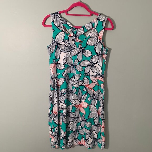 Talbots jersey knit stretchy cross back detail spring florals knee length dress - Picture 5 of 12